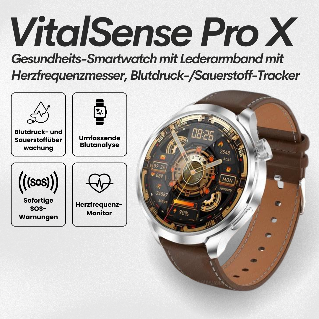 Ewerydays | VitalSense Pro X - Gesundheits-Smartwatch mit Lederarmband (2025)