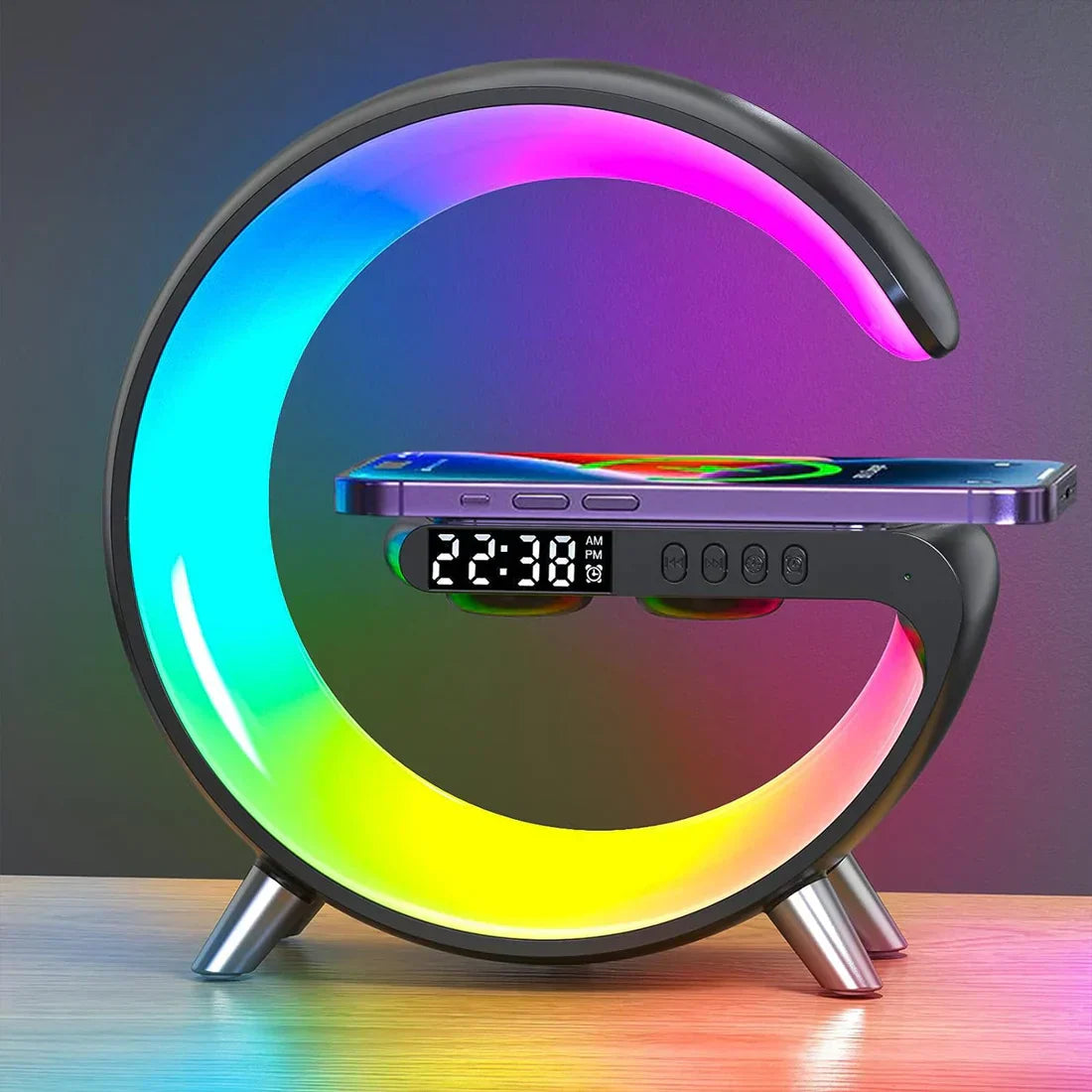 Ewerydays | Multifunktionaler Bluetooth-Lautsprecher mit Licht, kabellosem Laden & Uhr