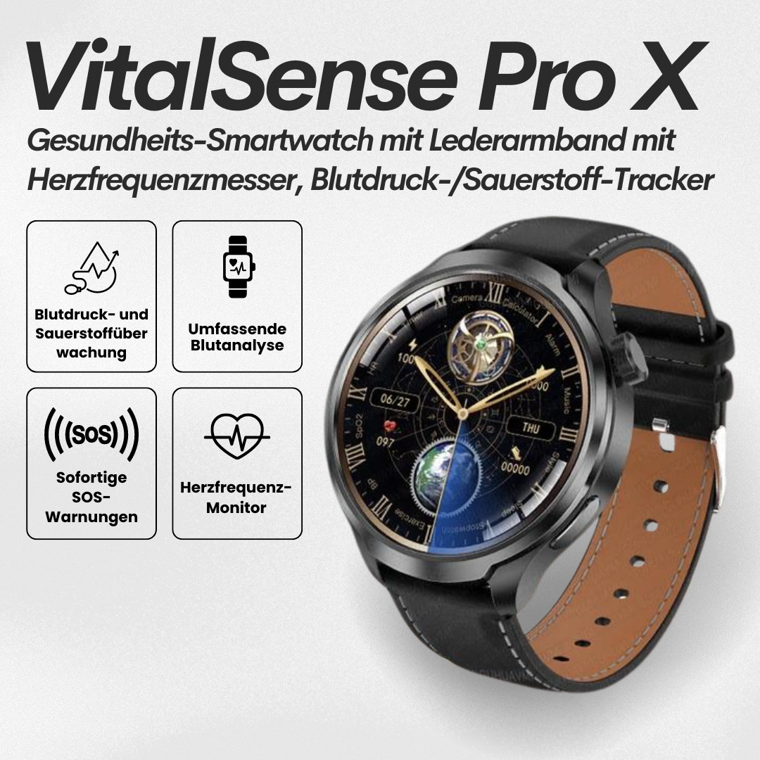 Ewerydays | VitalSense Pro X - Gesundheits-Smartwatch mit Lederarmband (2025)