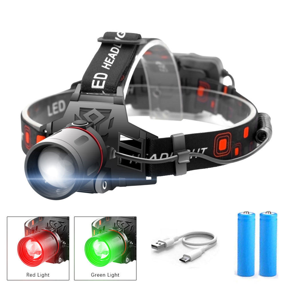 Ewerydays | Wiederaufladbare LED Stirnlampe mit Weiß-, Rot- und Grünlicht – Leistungsstarke Kopflampe mit USB und Akku