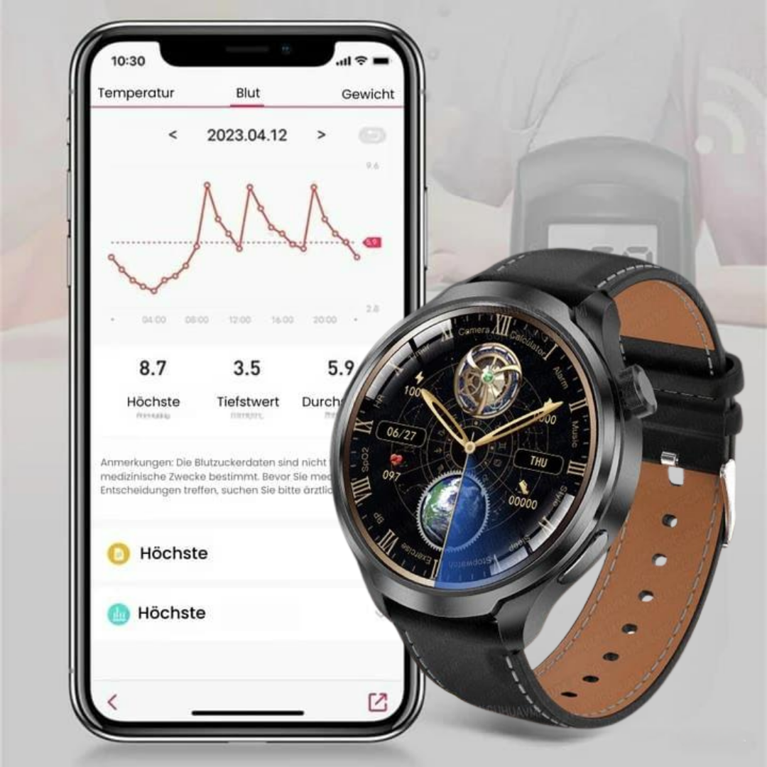 Ewerydays | VitalSense Pro X - Gesundheits-Smartwatch mit Lederarmband (2025)