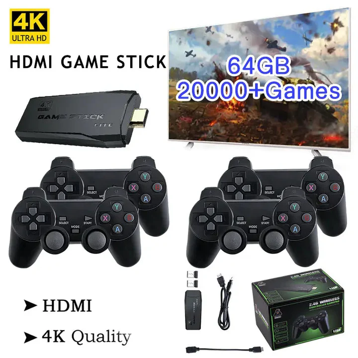 Ewerydays | HDMI 4K TV Spielstick Konsole | 64GB mit über 20.000 Retro-Spielen & 2 kabellosen Gamepads