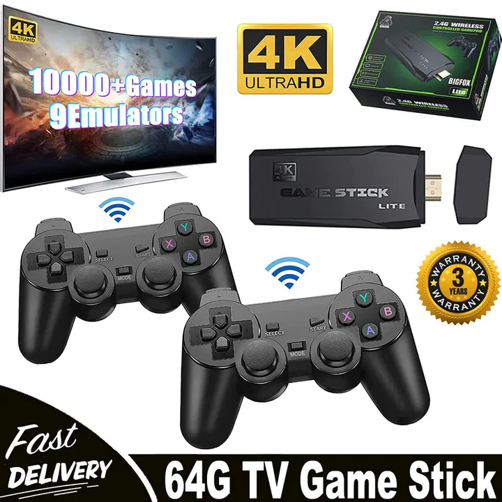 Ewerydays | HDMI 4K TV Spielstick Konsole | 64GB mit über 20.000 Retro-Spielen & 2 kabellosen Gamepads