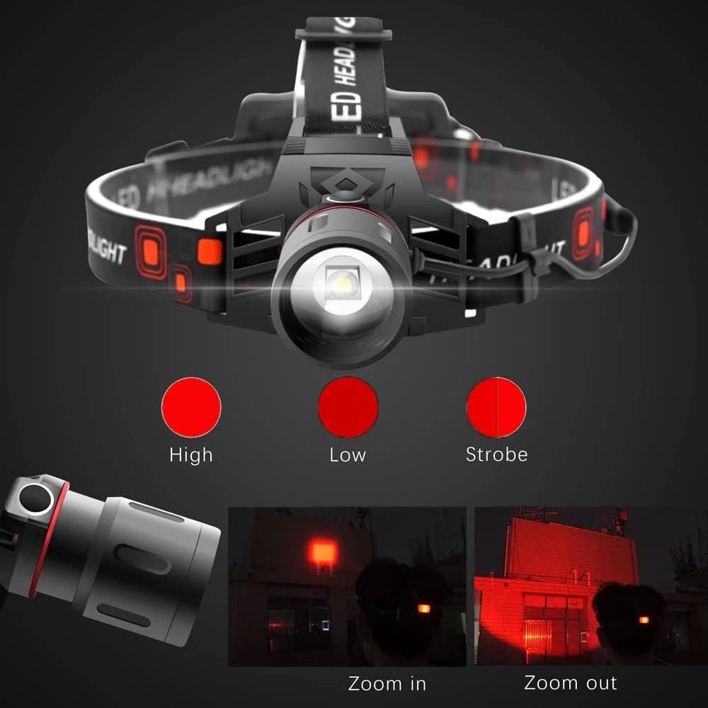 Ewerydays | Wiederaufladbare LED Stirnlampe mit Weiß-, Rot- und Grünlicht – Leistungsstarke Kopflampe mit USB und Akku