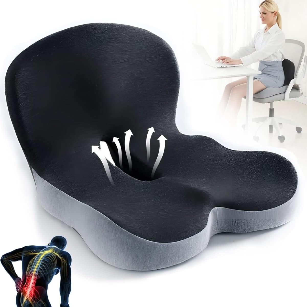 Ewerydays | Ergonomisches Sitzkissen mit Lendenstütze für Büro, Auto & Reisen