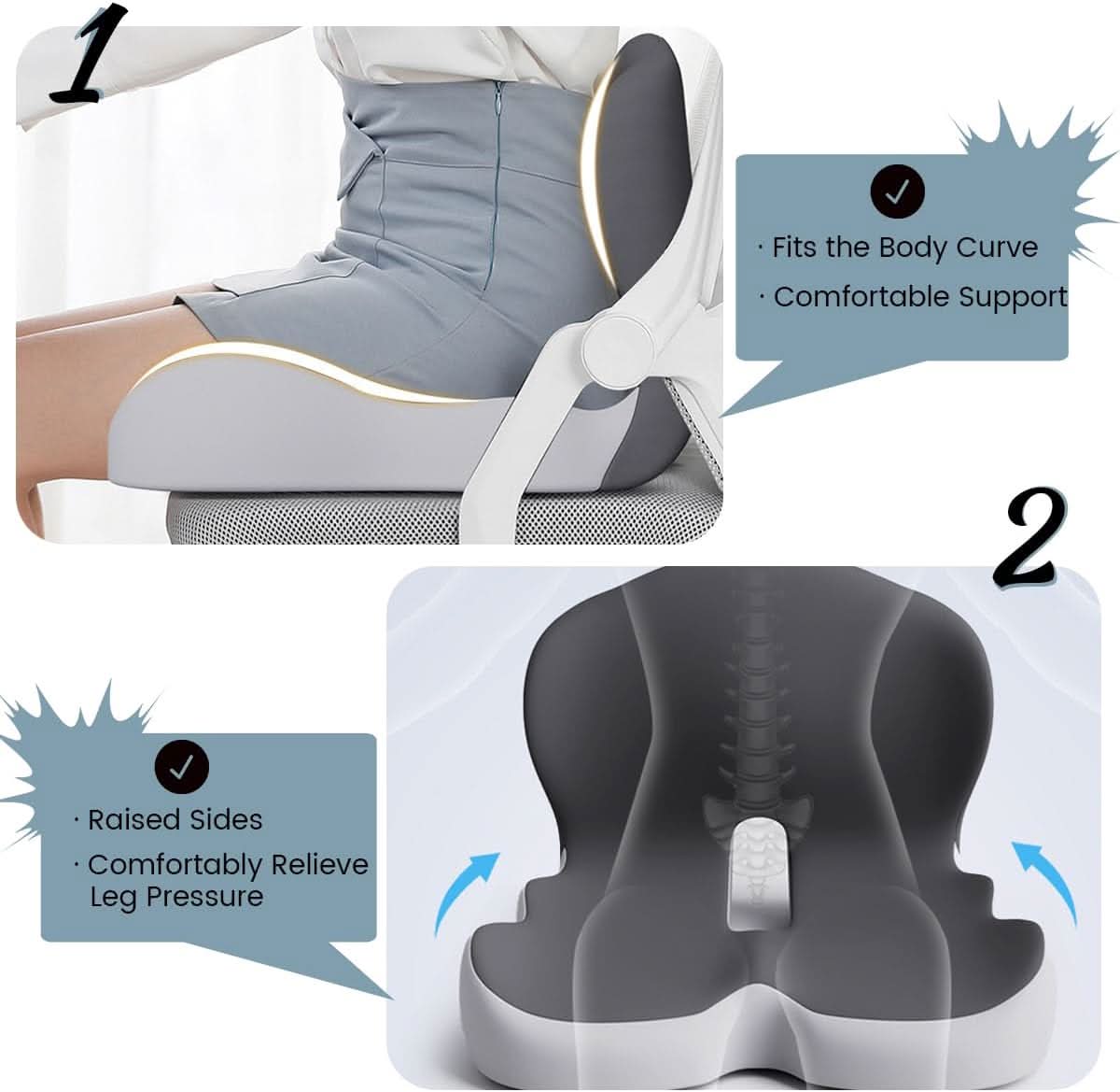 Ewerydays | Ergonomisches Sitzkissen mit Lendenstütze für Büro, Auto & Reisen