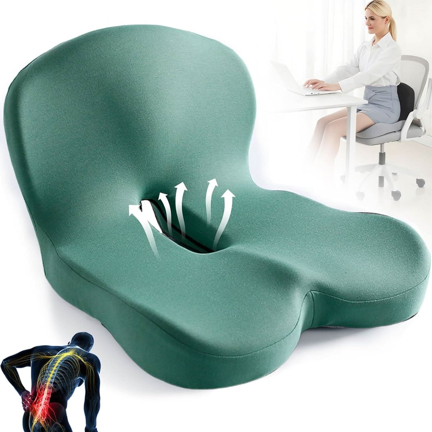 Ewerydays | Ergonomisches Sitzkissen mit Lendenstütze für Büro, Auto & Reisen