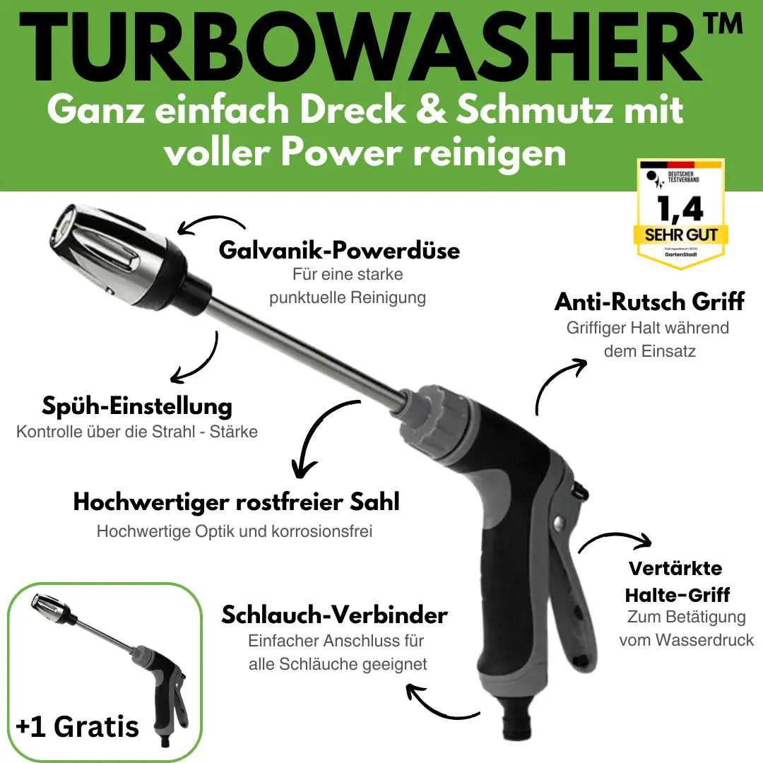 Ewerydays | Turbowasher - Power-Hochdruckreiniger für jeden Gartenschlauch - Sonderaktion 1+1 Gratis