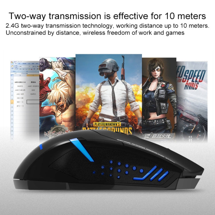 Ewerydays | ET X-08 7-Tasten 2400DPI 2.4G Wireless Stille Gaming Maus mit USB-Empfänger & Farbige Hintergrundbeleuchtung (Schwarz)