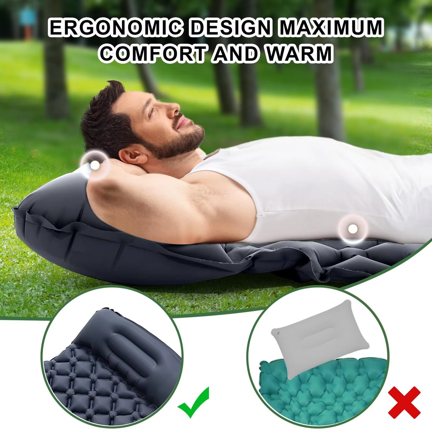 Ewerydays | Ultra-Comfort Luftmatratze für Camping mit integriertem Kopfkissen und Pumpe