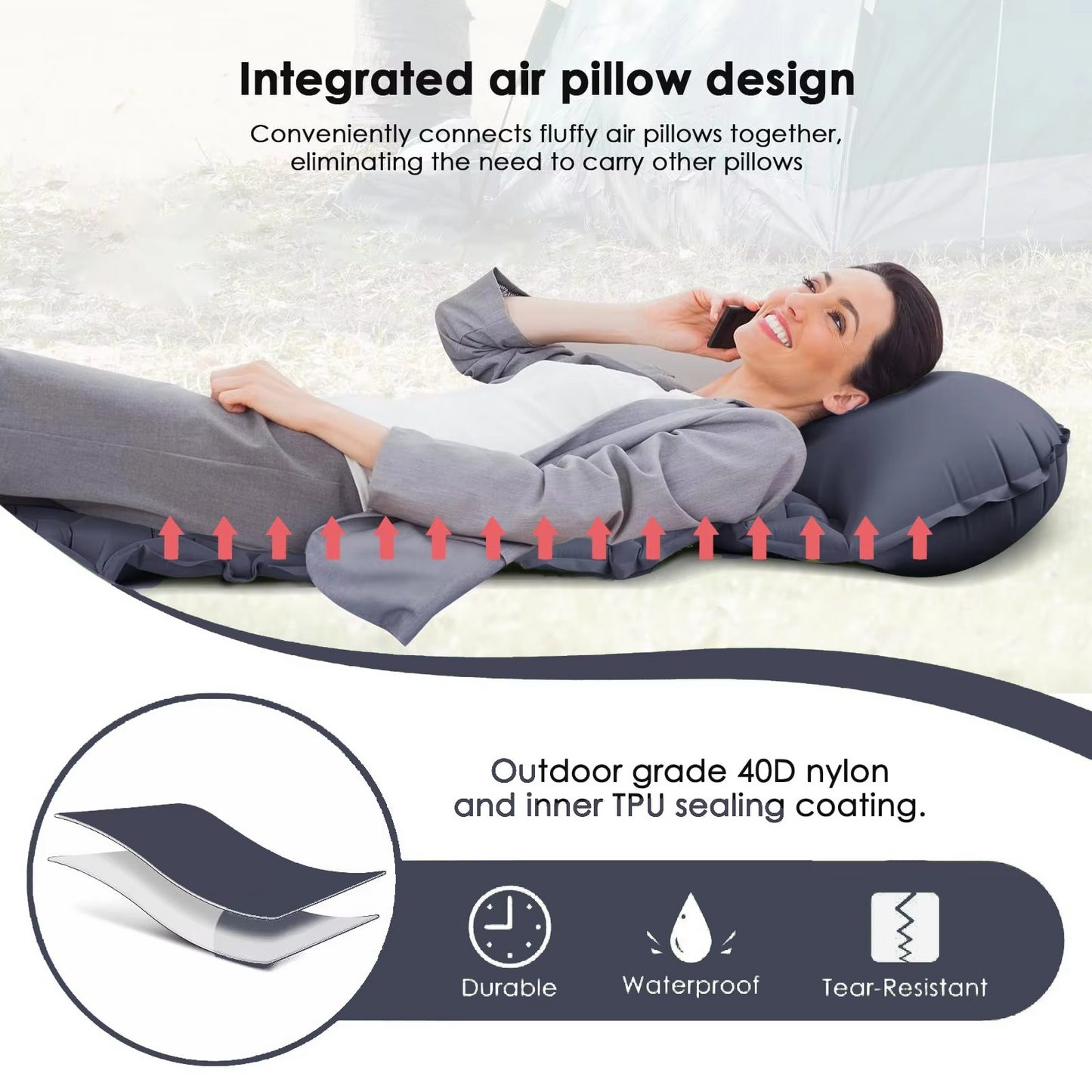 Ewerydays | Ultra-Comfort Luftmatratze für Camping mit integriertem Kopfkissen und Pumpe