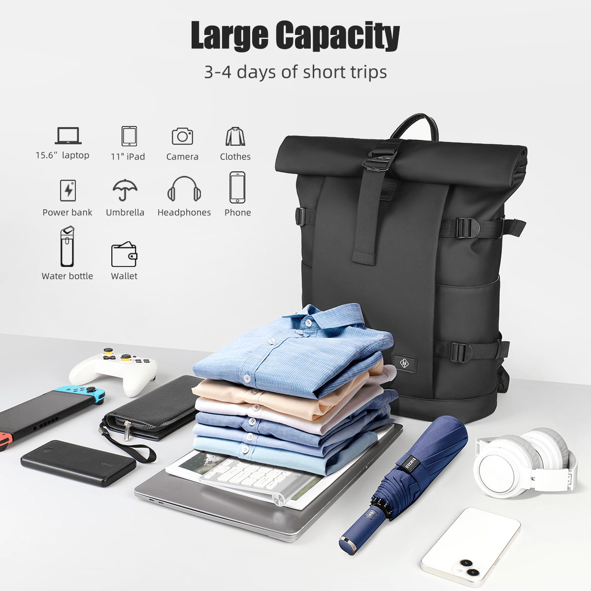 Ewerydays | Erweiterbarer Outdoor-Rucksack mit großem Volumen & Laptopfach