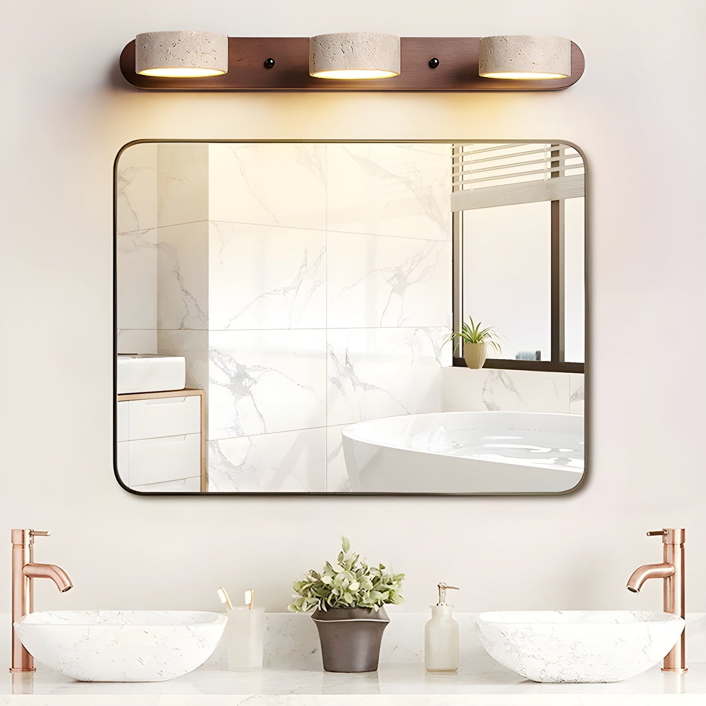 Ewerydays | Travero Duo Wandleuchte – Modern, Doppelarm, Travertin-Optik