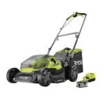 RYOBI 18 V ONE+ Akku-Rasenmäher RY18LMX37A-150, 37 cm Schnittbreite, bürstenloser Motor, inkl. 1 x 5,0Ah Akku & Ladegerät, für Rasenflächen bis 350 m²