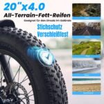 Finbike E Bike mit All-Terrain 20 * 4.0 Zoll Fetten Reifen,Elektrofahrrad mit 374.4mAh Abnehmbarem Akku,4 Fahrmodi,PAS Reichweite MAX 100KM,Elektrofahrräder für Herren Damen,E Fahrrad mit 250W Motor